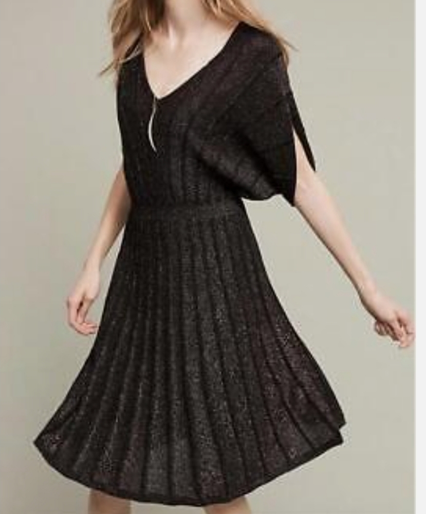 Anthropologie Black Pleated Midi Dress